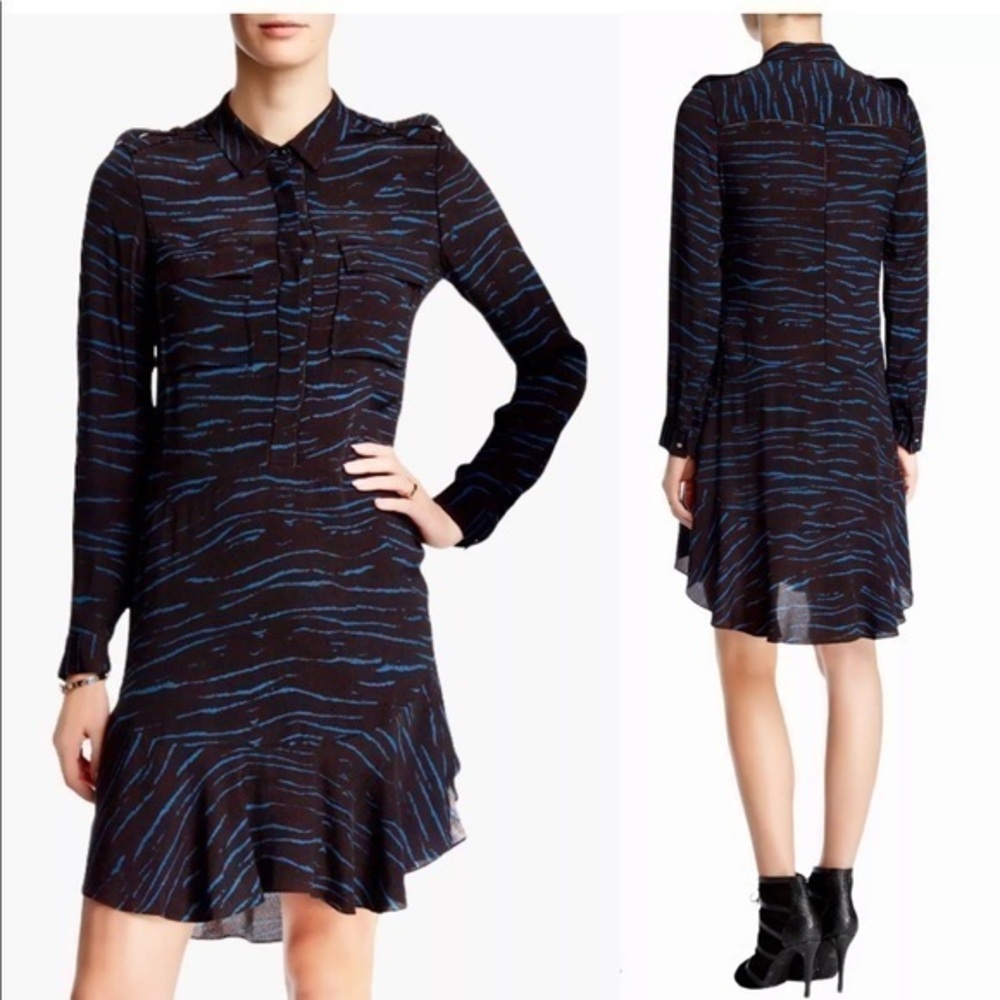 Rebecca Taylor Tiger Ruffle Shirt Dress sz 4